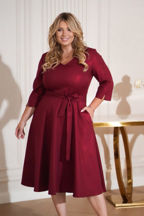 Alina csillogós plus size bordó ruha