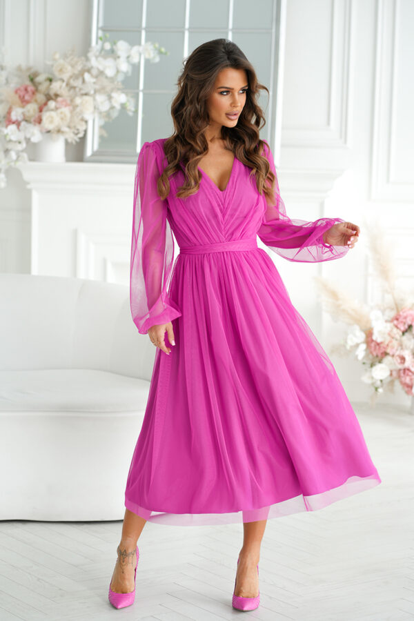 Necces ujjú pink midi ruha