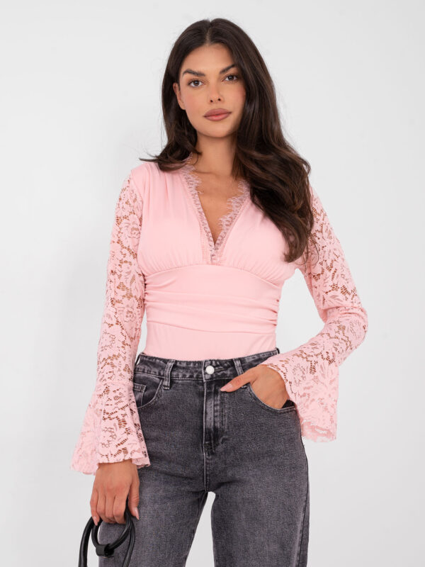 Pink csipkés ujjú body