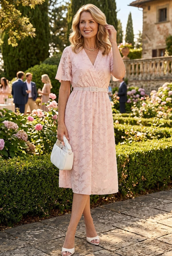 Pink mintás ruha övvel