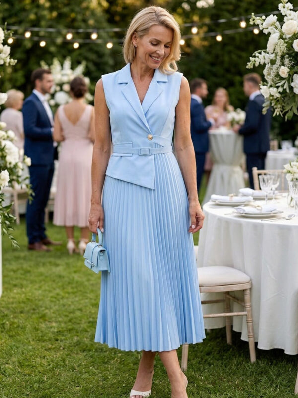 Plisszés aljú világoskék alkalmi ruha