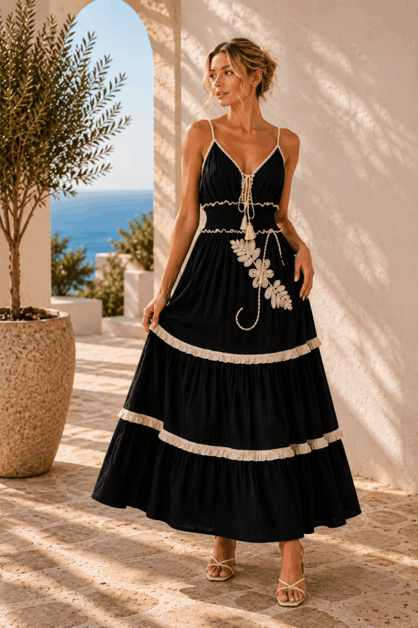 Boho stílusú fekete ruha