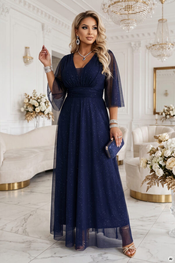 Sötétkék plus size alkalmi ruha